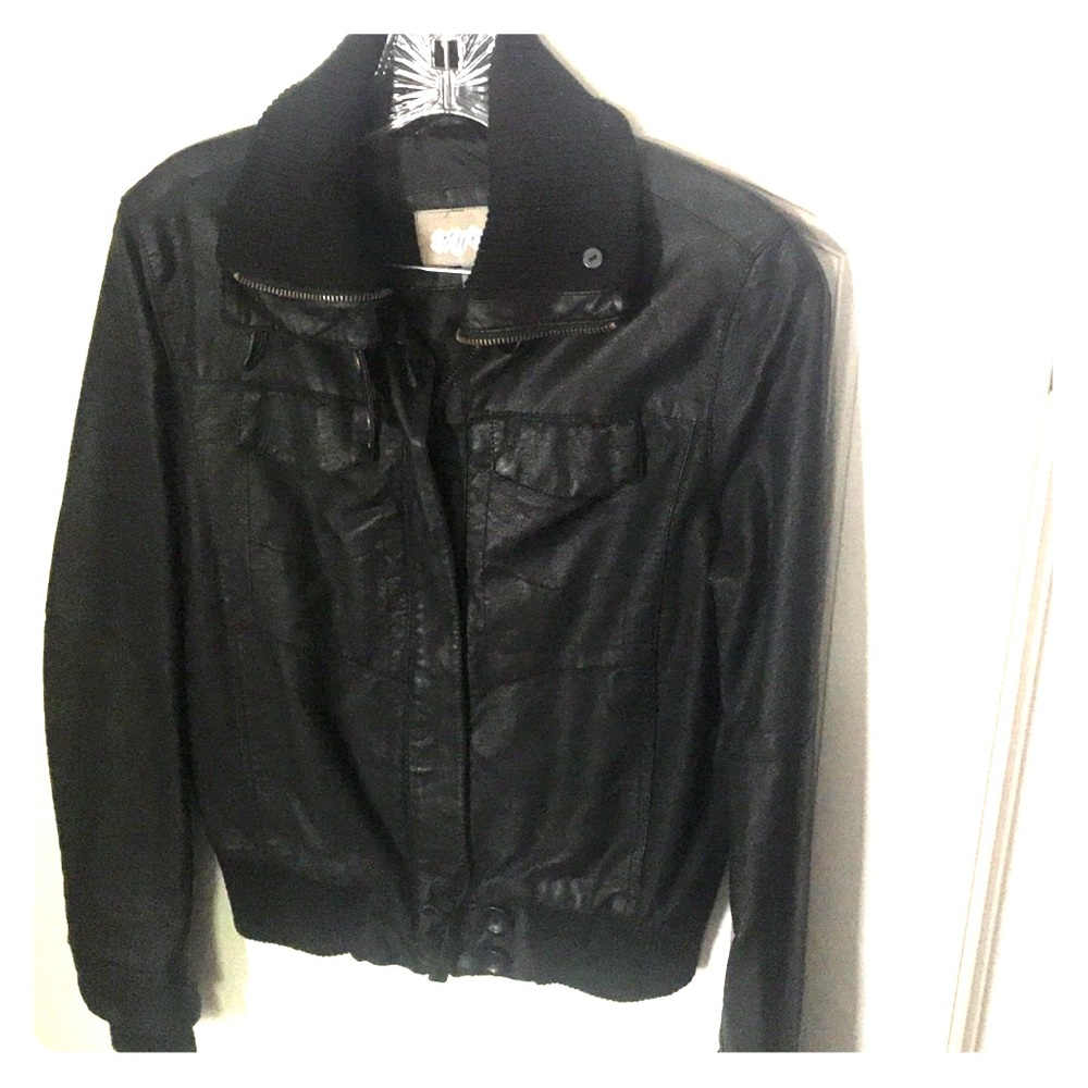 Faux Black leather bomber jacket